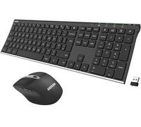 Arteck 2.4G Wireless Keyboard and Mouse Combo Stainless Full Size Keyboard and Ergonomic Mouse with Side Buttons for Computer Desktop PC Laptop and Windows 11/10/8/7 Build in Rechargeable Battery
