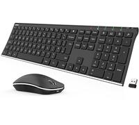 Arteck 2.4G Wireless Keyboard and Mouse Combo Stainless Steel Ultra Slim Full Size Keyboard and Ergonomic Mice for Computer Desktop PC Laptop and Windows 10/8/7 Build in Rechargeable Battery