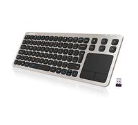 Arteck 2.4G Wireless Touch TV Keyboard with Easy Media Control and Built-In Touchpad Solid Stainless Steel Ultra Compact Full Size QWERTY UK Layout Keyboard for TV-Connected Computer, Smart TV, HTPC