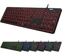 Arteck USB Wired Keyboard Universal Backlit 7-Colors & Adjustable Brightness Full Size Keyboard with 1.8M Wire, Numeric Keypad and Media Hotkey for Computer Desktop PC Laptop and Windows 11 10 8 7