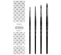 ARTEGRIA Watercolor Brush Set - 4 Professional Watercolor Paint Brushes for Artists - Sizes # 2 4 6 8, Pointed Round Tips, Soft Synthetic Squirrel Hair, Short Handles for Water Color, Gouache, Ink