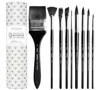 ARTEGRIA Watercolor Brush Set, 9 Soft Synthetic Squirrel Paint Brushes, Including Round Detailers, Flat Wash, Rigger, Rake, Fan, Angled Shader