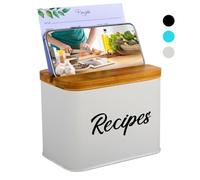 ArtEight Recipe Box - White 4x6 Inch Card Set With 25 Cards, 10 Dividers - Durable Metal Box