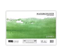 Artemae Artists Jumbo Watercolour Pad, Cold Pressed 200gsm Paper, Pack of 100 Sheets, A4 in Size, Gummed on one Edge, Made in The UK from FSC Certified Paper