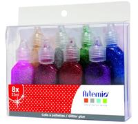 Artemio 20 ml Glitter Glue, Set of 8, Multi-Colour, Multicolored, 15 x 14 x 5 cm