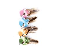 Artemio 4 Birds with Metal Wire 4cm, Feathers, Multicolour, 7 x 1.5 x 13.5 cm