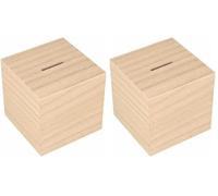 Artemio Square Wooden Piggy Bank - 8.7 x 8.7 cm (Pack of 2)