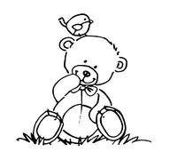 Artemio Wooden Stamp F Teddy Bear with Bird, 5 x 2.5 x 6 cm