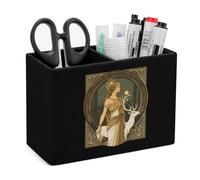 Artemis Goddess Greek Mythology Leather Pen Pot 2 Sections Pencil Holder Office Desktop Organizer Makeup Storage