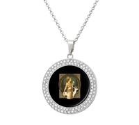 Artemis Goddess Greek Mythology Round Pendant Necklace Diamond Edging Brilliant Personalized Jewelry Gifts for Women Silver-style
