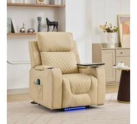 Artemis Home Byron Electric Riser Recliner with Massage, Heat, Drink Cooler, Table in Cream | Size: Armchair Artemis Home Cream Armchair