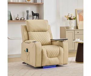 Artemis Home Byron Electric Riser Recliner with Massage, Heat, Drink Cooler, Table in Cream | Size: Armchair Artemis Home Cream Armchair