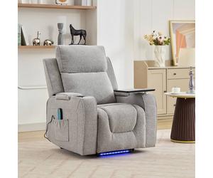 Artemis Home Cowley Electric Riser Recliner Chair with Massage, Heat & Cup Cooler in Light Grey | Size: Armchair Artemis Home Light Grey Armchair