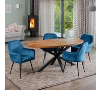 Artemis Home Dosenna Oval Dining Table Set with 4 Carrara Velvet Chairs in Blue Artemis Home Blue