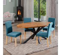 Dosenna Oval Dining Table Set With 4 Maiolo Fabric Chairs - Teal