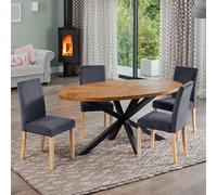 Artemis Home Dosenna Oval Dining Table Set with 4 Maiolo Velvet Chairs in Grey Artemis Home Grey