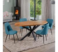Dosenna Oval Dining Table Set With 4 Morandi Fabric Chairs - Teal