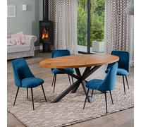 Dosenna Oval Dining Table Set With 4 Morandi Velvet Chairs - Blue