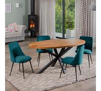 Dosenna Oval Dining Table Set With 4 Morandi Velvet Chairs - Teal