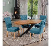 Artemis Home Dosenna Oval Dining Table Set with 4 Pienza Fabric Chairs in Teal Artemis Home Teal