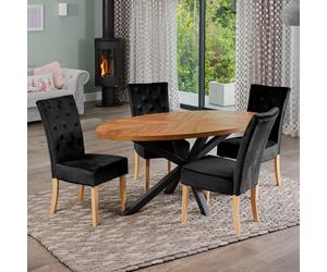Artemis Home Dosenna Oval Dining Table Set with 4 Pienza Velvet Chairs in Black Artemis Home Black