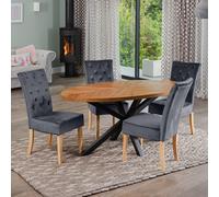 Artemis Home Dosenna Oval Dining Table Set with 4 Pienza Velvet Chairs in Grey Artemis Home Grey