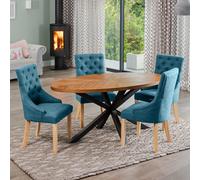 Dosenna Oval Dining Table Set With 4 Ravenna Fabric Chairs - Teal