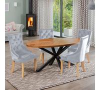 Artemis Home Dosenna Oval Dining Table Set with 4 Ravenna Velvet Chairs in Light Grey Artemis Home Light Grey