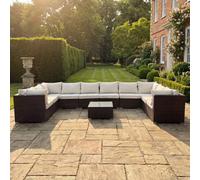 Artemis Home Oliena 10 Seat Modular Rattan Large U-Shape Garden Furniture - Brown