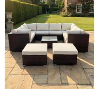 Artemis Home Oliena 10 Seat Modular Rattan Small U-Shape Garden Furniture - Brown