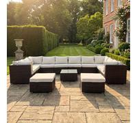 Artemis Home Oliena 12 Seat Modular Rattan Large U-Shape Garden Furniture - Brown