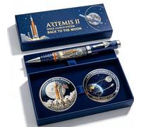 Artemis II Back to The Moon Mission Commemorative Pen with Coin Gift Set, Rocket Astronaut Themed Ballpoint Pen with Gift Box, Office Desk Decor, for Space Lovers & Students (1pc)