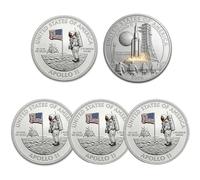 Artemis II Commemorative Silver Coin, Apoollo 11 & Artemis II Commemorative Coin, Anti-Oxidation Double-Sided Collector Coins, Space Exploration Souvenir for Astronomy Lovers (5PCS)