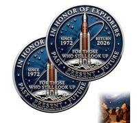 Artemis II Commemorative Silver Coin,Space Exploration Memorabilia Challenge Coin,Moon Landing Collectible Coins,Double-Sided Collector Coins,Space Exploration Souvenir for Astronomy Lovers (B)