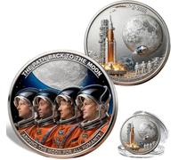 Artemis II Lunar Mission Commemorative Coin, 3D Printed Double-Sided Space Collectible Souvenir, Around The Moon Display Keepsake Gift for Astronomy Enthusiasts and Collectors (C 5PCS)