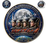 Artemis II Lunar Mission Commemorative Coin, 3D Printed Double-Sided Space Collectible Souvenir, Around The Moon Display Keepsake Gift for Astronomy Enthusiasts and Collectors (A 3PCS)