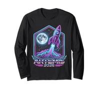 Artemis Launch 2026 Space Rocket Retro 80s Chrome Vaporwave Long Sleeve T-Shirt