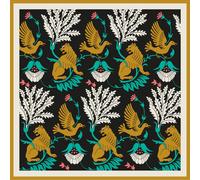 Artemis Muse Women's Regal Doves & Lions Black & Colourful Luxury Silk Scarf 120cm * 120cm Artemis Muse Black One Size