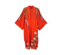 Artemis Muse Women's Wisteria & Chrysanthemum Embroidered Terracotta Fully Lined Long Kimono Artemis Muse Terracotta One Size
