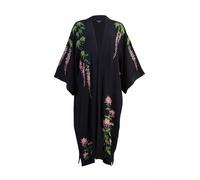 Artemis Muse Women's Wisteria & Peony embroidered Long Black & Pink Kimono Artemis Muse Black One Size