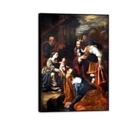 Artemisia Gentileschi Poster Adoration of the Magi Print on Canvas Wall Art Reproductions Of Famous Paintings Artwork For Living Room Bedroom Wall Decor95x60cm(37x24in) Black Framed
