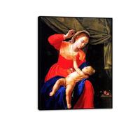 Artemisia Gentileschi Poster Virgin and Child with a Rosary Print on Canvas Wall Art Reproductions Of Famous Paintings Artwork For Living Room Bedroom Wall Decor40x30cm(16x12in) Black Framed