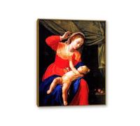Artemisia Gentileschi Poster Virgin and Child with a Rosary Print on Canvas Wall Art Reproductions Of Famous Paintings Artwork For Living Room Bedroom Wall Decor80x60cm(32x24in) Teak frame