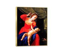 Artemisia Gentileschi Poster Virgin and Child with a Rosary Print on Canvas Wall Art Reproductions Of Famous Paintings Artwork For Living Room Bedroom Wall Decor90x70cm(36x28in) gold Framed