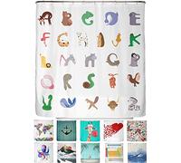 arteneur® - Alphabet Anti-Mould Shower Curtain 180 x 200 cm - Recycled with Oeko-Tex Standard 100 - Weighted Hem Opaque Waterproof Washable 12 Rings & E-Book