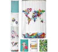 arteneur® - World Map - Anti-Mould Shower Curtain 120 x 180 cm with Oeko-Tex Standard 100 - Weighted Hem, Opaque, Waterproof, Washable, 8 Rings & E-Book (English language not)
