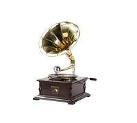 arterameferro His Master's Voice Brass Funnel Gramophone Square - Wood & Brass, 78 RPM Compatible