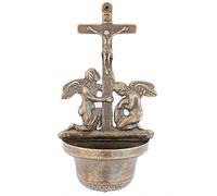 arterameferro Holy Water Stoup Model Angels in Burnished Brass Wall