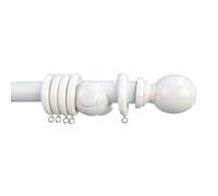 Arterra Living Wooden Curtain Pole Set - Premium Quality Curtain Rail Poles - 28 Diameter Natural Wood Finials Balls Rings, Fixed Length, ideal for Home, Kitchen,Living Room,Office (White, 120 cm)