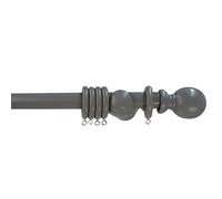 Arterra Living Wooden Curtain Pole Set - Premium Quality Curtain Rail Poles - 28 Diameter Natural Wood Finials Balls Rings, Fixed Length, ideal for Home, Kitchen,Living Room,Office (Grey, 240 cm)